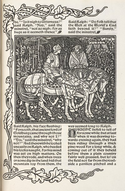 Kuvitus tarinaan "Kaivo maailman lopussa". Kuvitus ja suunnittelu William Morris. tekijältä William Morris
