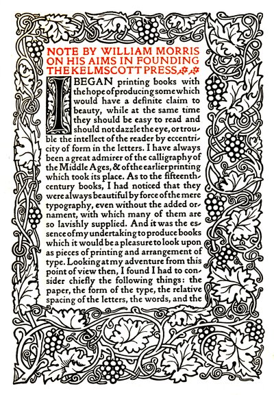 Kelmscott Press: Sivu painettu kultakirjaimella, n. 1895, 1914 tekijältä William Morris