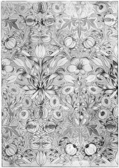 Lilja-granaattiomenakuvioinen tapetti, 1887 1934. tekijältä William Morris