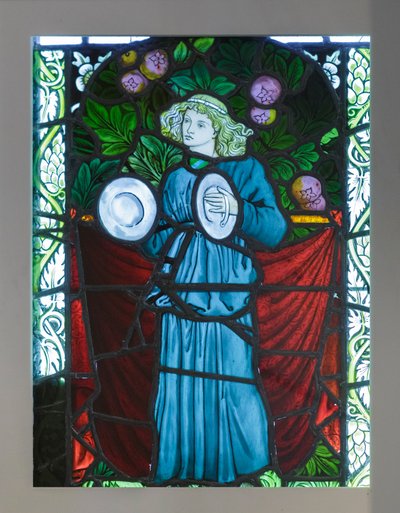 William Morrisin suunnittelema minstrel symbaalien kanssa. tekijältä William Morris