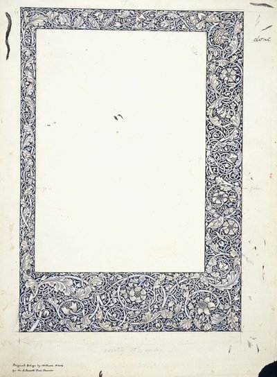 Alkuperäinen piirros koko sivun reunukselle tekijältä William Morris