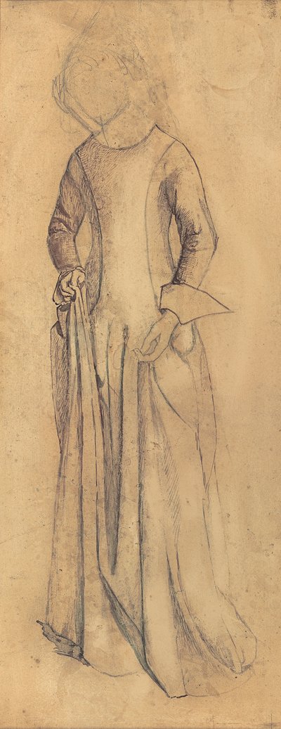 Tutkimus "La Belle Iseult" (lyijykynä, kynä ja ruskea muste ja pesu paperille) tekijältä William Morris