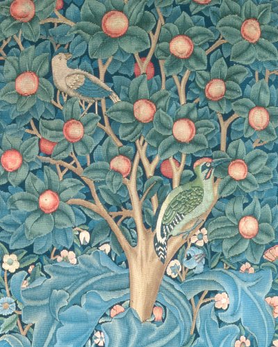 Tikkakudos, yksityiskohta tikoista, vuoden 1885 kuvakudos. tekijältä William Morris