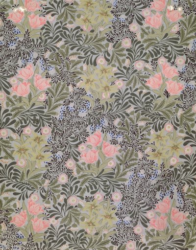 Tapettisuunnittelu tulppaanit, päivänkakkarat ja kuusama (taustakuva) tekijältä William Morris