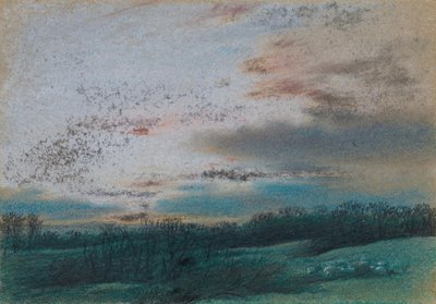 Mauri ja kitukasvuiset puut auringonlaskussa tekijältä William Mulready