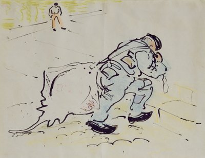 Churchill luistimella (kynä ja muste ja värikynä paperilla) tekijältä William Nicholson