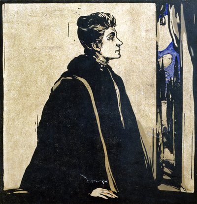 Eleonora Duse (1858-1924) kuvitus teoksesta "Kaksitoista muotokuvaa", julkaistu 1899 (käsinvärinen puupalikka) tekijältä William Nicholson