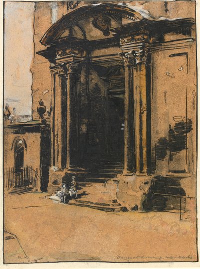 Oxfordin vanhan Ashmolean-museon oviaukko (kynä ja muste, musta liitu ja pesu, jossa on valkoinen korostus kuultopaperilla) tekijältä William Nicholson
