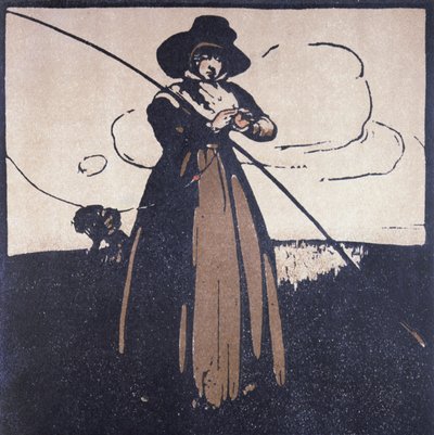 Toukokuu: Perhokalastus, "Kahdentoista urheilulajin almanacista", Rudyard Kiplingin sanoilla, ensimmäisen julkaisija William Heinemann tekijältä William Nicholson