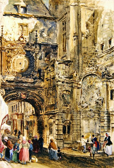 Gros Horloge de Rouen, n.1860 (öljy paperille ja kartongille kiinnitettynä). tekijältä William Parrott