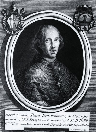 Italian kardinaalin Bartolomeo Paccan (1756-1844) muotokuva, kaiverrus tekijältä Nicolas Toussaint Charlet