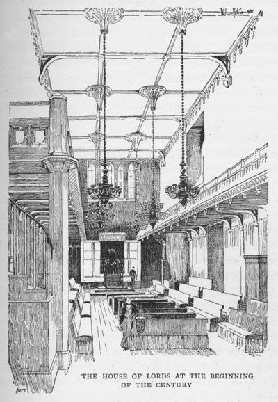 Lordihuone vuosisadan alussa, n. 1897 tekijältä William Patten