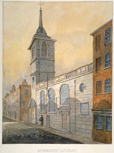 Kaakkoisnäkymä St Margaret Lothburyn kirkolle, Lontoon kaupunki, 1815. tekijältä William Pearson
