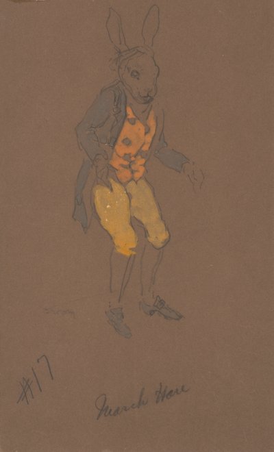 March Hare -asusuunnittelu Liisa-ihmemaasta, 1915. tekijältä William Penhallow Henderson