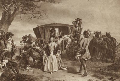 Ranskalainen valtatiemies Claude Duval (litho) piti perhettä tekijältä William Powell (after) Frith