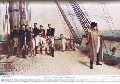 Napoleon Bellerophon-laivalla, kuvitus teoksesta "Hutchinson