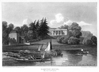 Hampton House, herra Garrickin kotipaikka, Hampton, Richmond upon Thames, Lontoo, 1815. tekijältä William Radclyffe