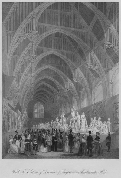 Freskojen ja veistosten julkinen näyttely Westminster Hallissa, n. 1841 tekijältä William Radclyffe