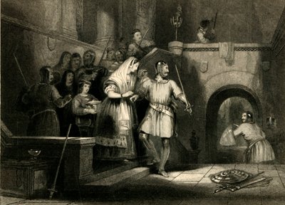 "Kreivitär De Burghin pelastus Montgomeryn linnasta", 1836 tekijältä William Radclyffe