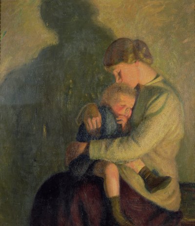 Äiti ja lapsi: kynttilänvalo (öljy kankaalle) tekijältä William Rothenstein