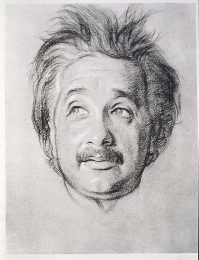 Albert Einsteinin (1879-1955) muotokuva (litho) tekijältä William Rothenstein
