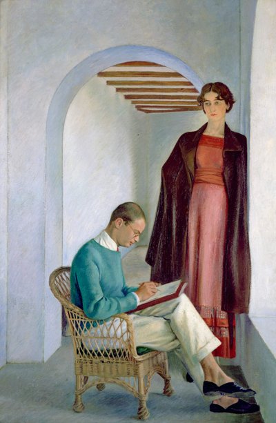 Taiteilijan poika ja hänen vaimonsa tai kaksi hahmoa sisätiloissa, n. 1930-35 (öljy kankaalle) tekijältä William Rothenstein