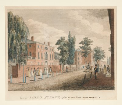Näkymä Third Streetille Spruce Streetiltä, Philadelphia tekijältä William Russell Birch