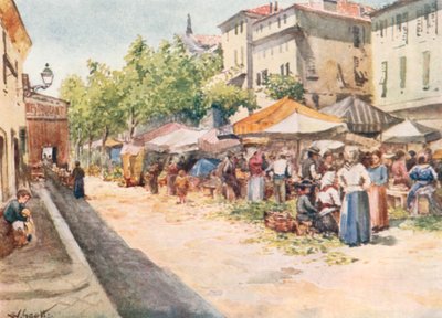 Vihannestori, Nizza, länteen (värilitografia). tekijältä William Scott