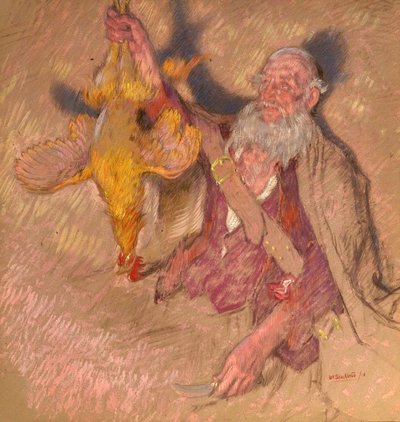 Tutkimus miehestä, joka pitää kukkoa Highland Raidersille, 1918 (öljy paperille) tekijältä William Shackleton