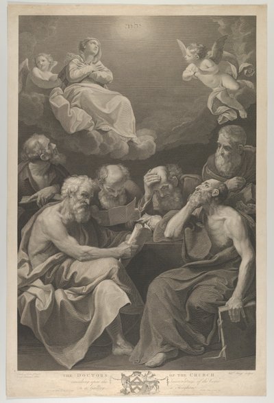 Kirkon lääkärit tarkastelevat kirjoja ja asiakirjoja ja pohdiskelevat Neitsyt, joka ..., 1785 tekijältä William Sharp