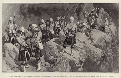 Dargain taistelun jälkeen Gordon Highlanders kantoi alas tapettuja ja haavoittuneita gurkhoja toimintapaikalta tekijältä William Small