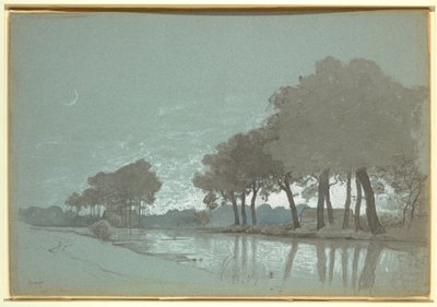 Piirros, kanavakohtaus lähellä Bruggea, Belgia, 1875-1980 tekijältä William Stanley Haseltine