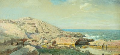Maine Coast auringonlaskun aikaan (sekoitetut materiaalit paperille) tekijältä William Stanley Haseltine