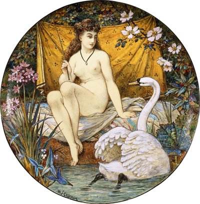 Minton keramiikka suuri tazza, joka kuvaa Ledaa ja joutsenta, tekijältä William Stephen Coleman