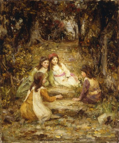 Lapset hedelmätarhassa (öljy kankaalle) tekijältä William Stewart MacGeorge