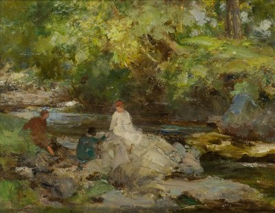Kolme hahmoa joen rannalla (öljy kankaalle) tekijältä William Stewart MacGeorge