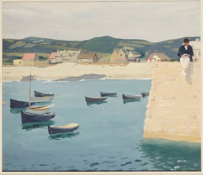 Poika lukemassa sataman reunalla tekijältä William Strang