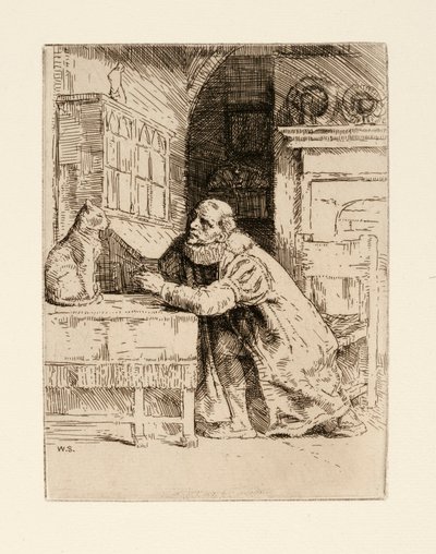 Montaigne ja kissa. Kuvitusta Izaak Waltonin ja Charles Cottonin The Compleat Agler tekijältä William Strang