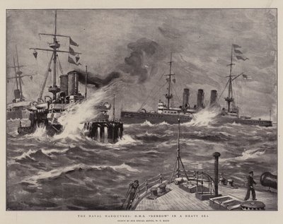 Naval Maneuvres, H M S Benbow raskaassa meressä tekijältä William T. Maud