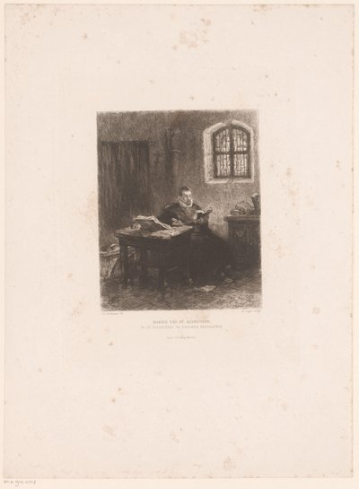Philip van Marnix van Sint-Aldegonde vankilassa Marnix van St. Aldegonde, kääntää psalmeja vankilassa (otsikko esineessä) tekijältä William Unger