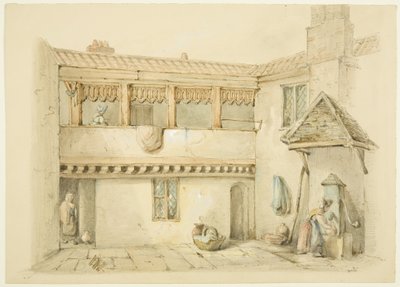 Barnstaple Almshouses, Old Market (kynä ja akvarelli paperille) tekijältä William W. Wheatley