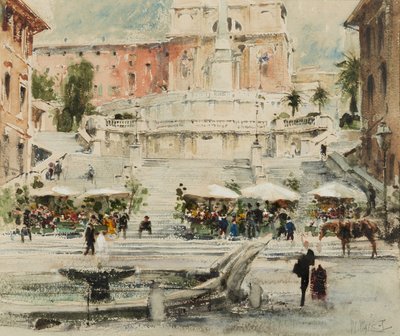 Rooma: Piazza di Spagna, 1909 (lyijykynä, sivellin, muste, wc ja guassi paperille) tekijältä William Walcot