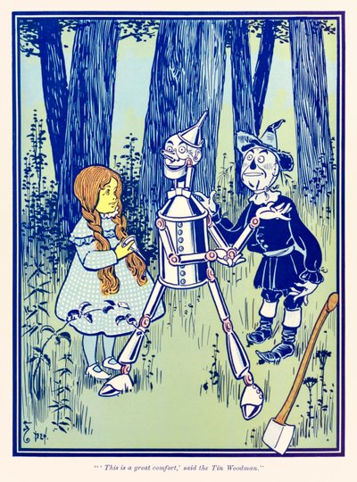 ??Tämä on suuri mukavuus,? sanoi Tin Woodman.? The Wonderful Wizard of Oz? kirjoittanut L. Frank Baum tekijältä William Wallace Denslow