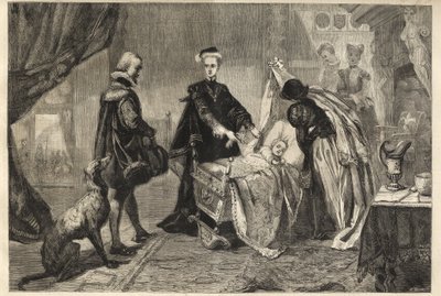 Kuningatar Mary jättää Stirlingin linnan - Marie Stuart (Skotlannin Marie I) poikansa kehdon (Jacques Stuart, Jacques VI ja minä) edessä tekijältä William Ward