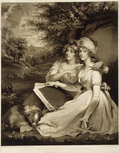 Paroni Sir Thomas Franklandin tyttäret, 1797 (sekatintta ruskealla tussilla). tekijältä William Ward