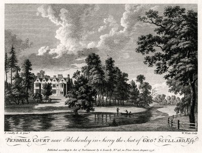 Pendhill Court lähellä Bletchenleytä Surryssa, George Scullard Esquiren istuin, 1776 tekijältä William Watts
