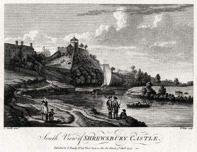 Etelänäkymä Shrewsbury Castlesta, Shropshire, 1777 tekijältä William Watts