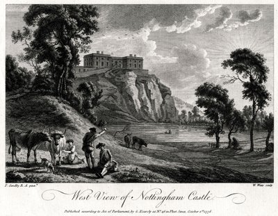 Länsinäkymä Nottinghamin linnalle, Nottinghamshire, 1776 tekijältä William Watts