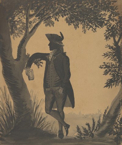Nuori mies nojaa puuta vasten kirjan kanssa, n. 1780-89. tekijältä William Wellings