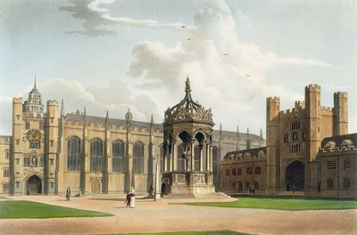Court of Trinity College, Cambridge, teoksesta "The History of Cambridge", kaiverrettu J. Bluck (fl.1791-1831), pub. R. Ackermann, 1815 (väriakvatinta) tekijältä William Westall